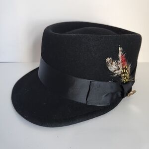 Bruno Capelo Mens Black Lightweight Designer Feather Pork Pie Hat Size M